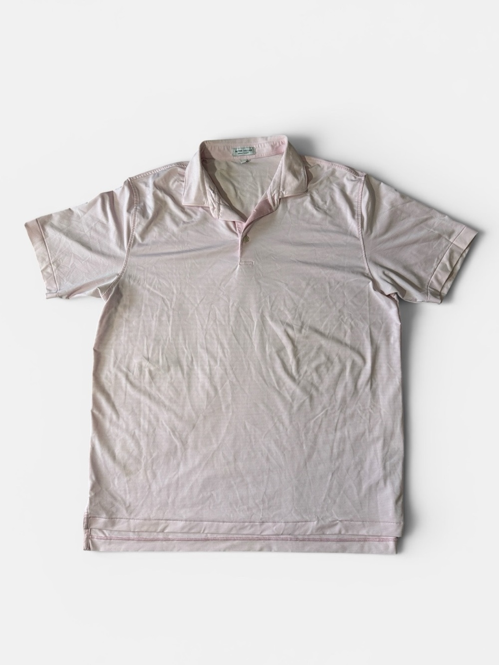 Peter Millar mens XL pink stripe summer comfort golf polo shirt EUC